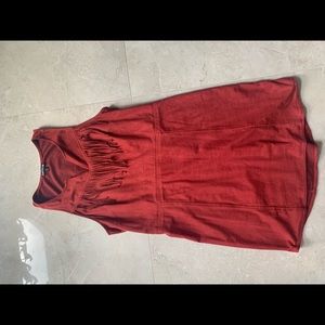 Red suede-like dress with fringes - Express